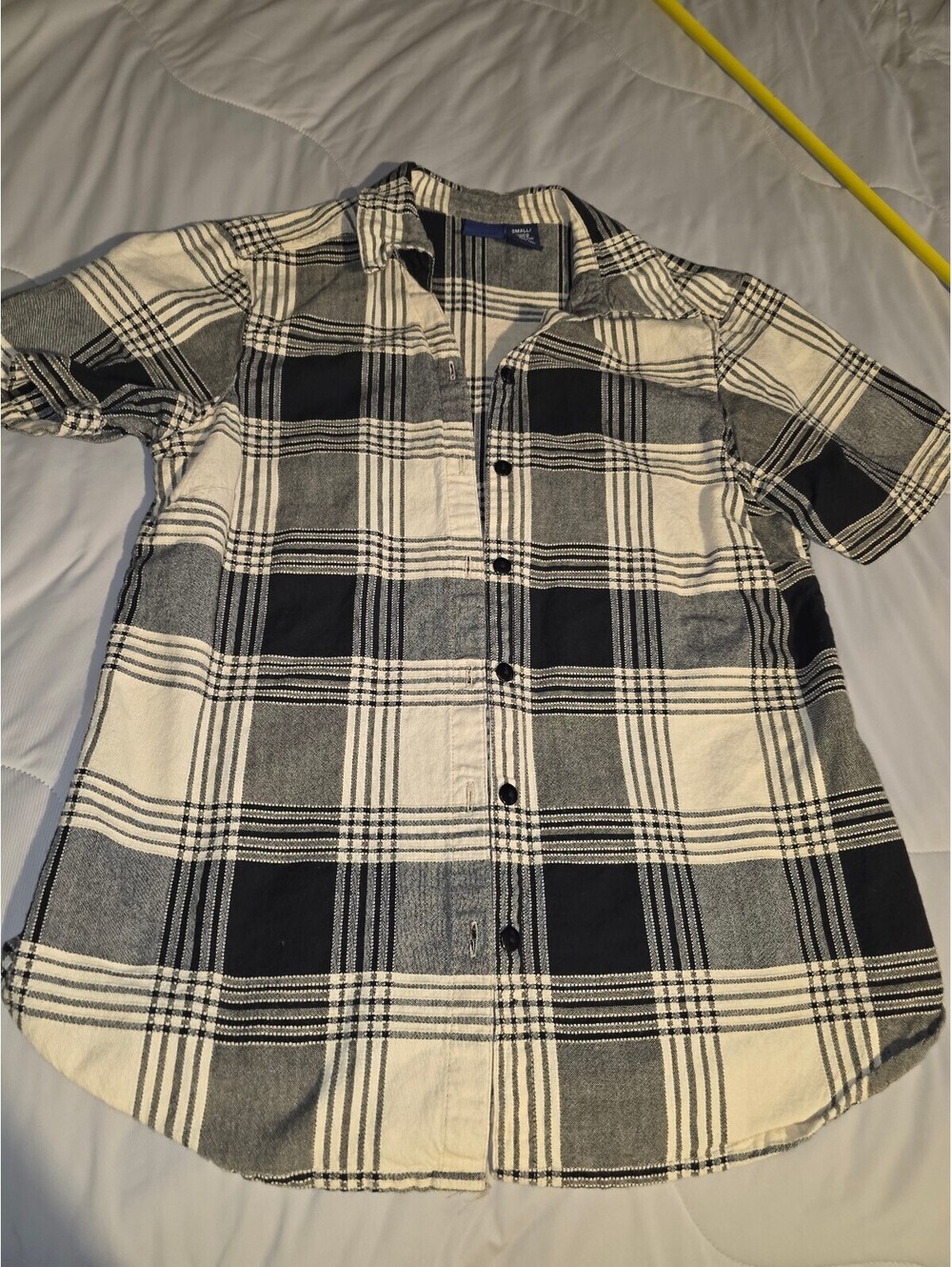 Basic Editions Women’s Black/White Plaid Collared Short Sleeve Blouse S - fall